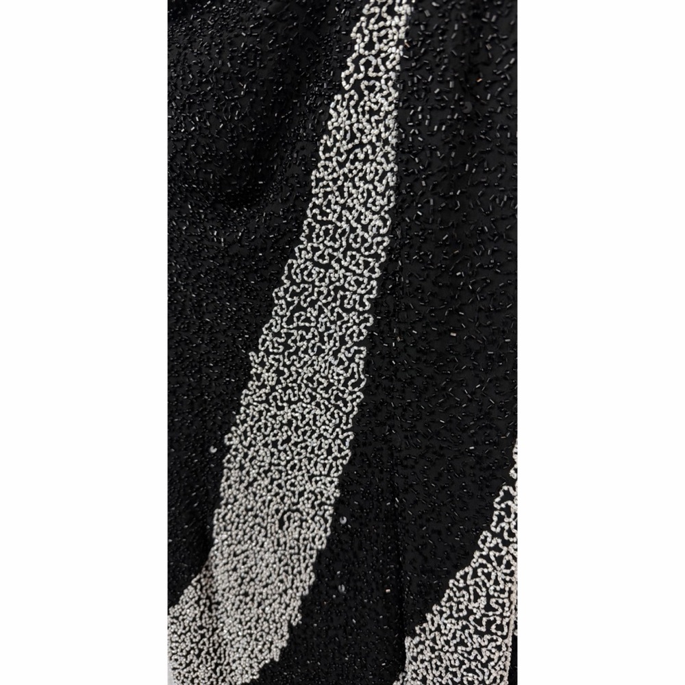 (VTG) SCALA • Black/White One-Shoulder Beaded Formal Maxi Gown w/ Side Slit, S - Picture 12 of 15